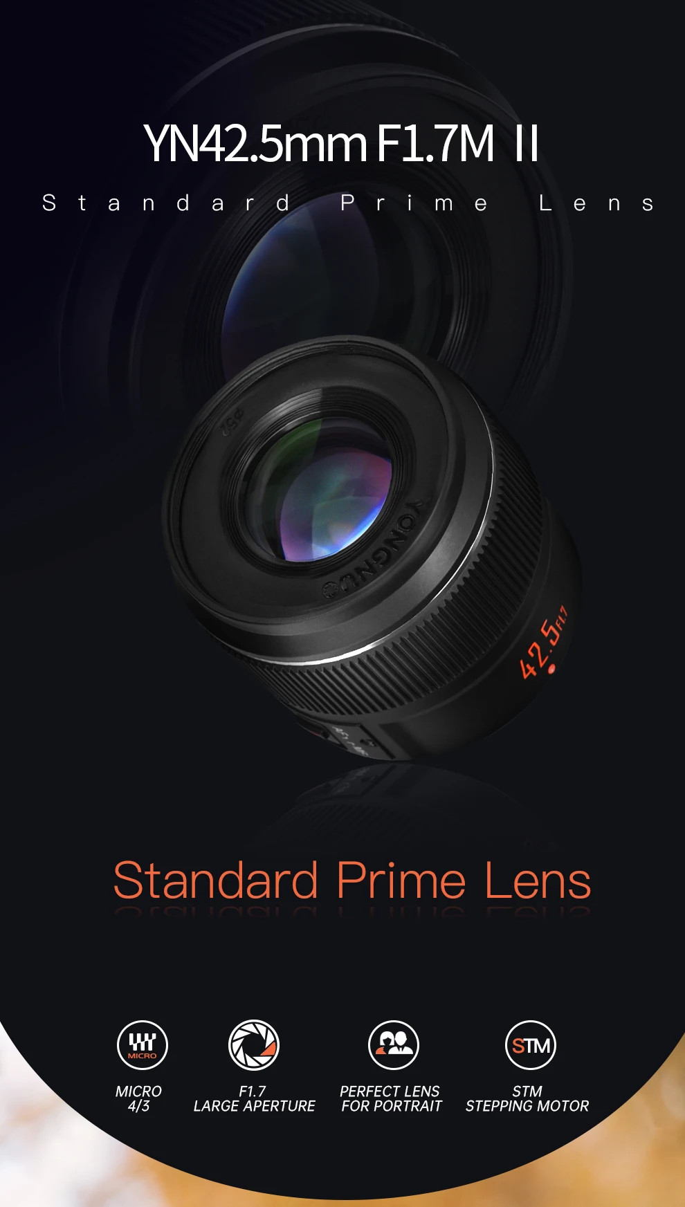 YONGNUO YN42.5mm 42.5mm F1.7M II Camera Lens F1.7 Lens For M4/3 mount Panasonic