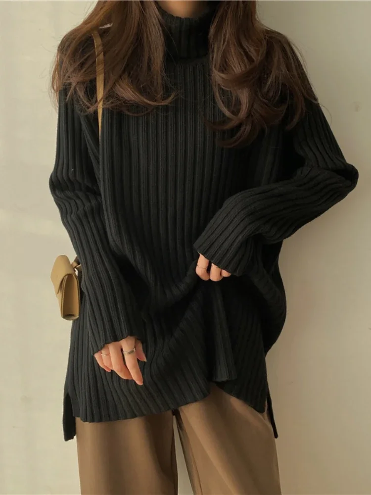

2023 Autumn/Winter New Japanese Vintage Lazy Style High Neck Sweater Coat Thickened Long Sleeve Knitted Wool Warm Pullover