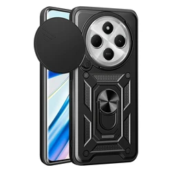 Enhanced Armor Case with Lens Protection and Ring Magnetic Holder for Redmi 14C 4G (Black)