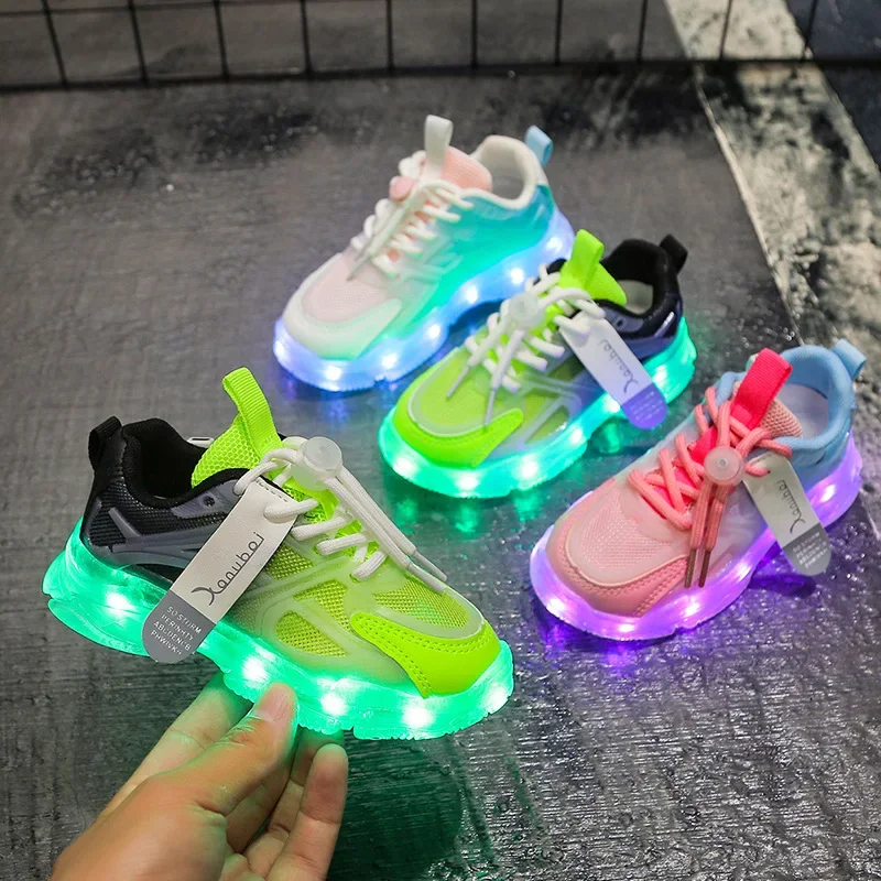 kids shoes red sneakers shadow sneakers USB charge Kids Sneakers Light Up Casual Running Shoes Boys Girls Walking Sports Shoes LED Flashing Breathable Luminous