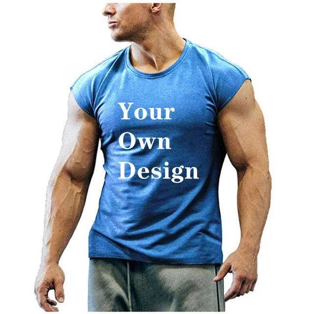Summer New T-shirt Bodybuilding Muscle Tank Men's O-neck Solid Color Casual Sports Sleeveless Shirt Male Workout Fitness Tops Blue 1