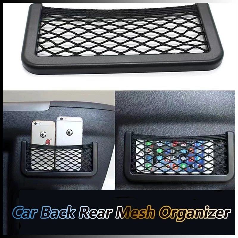 

1PC Universal Car Back Rear Mesh Organizer Storage Bag Auto Paste Net Pocket Sticky Mobile Phone Holder Net Auto Accessories