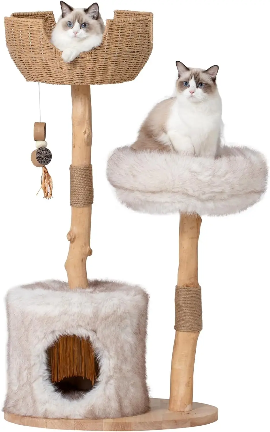 

Cat Tree Tower with Two Real Branches, 44 INCH Wood Modern Cat Tower with Luxury Cat Condo