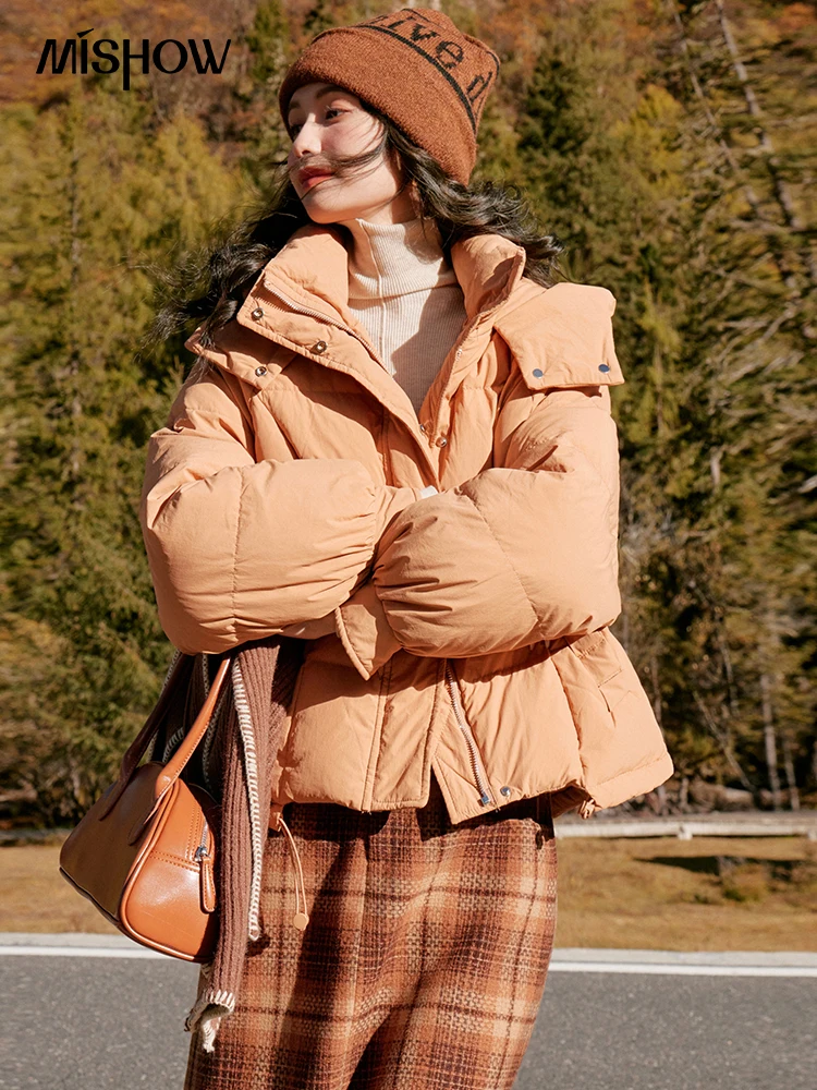 MISHOW 2023 Women's Winter Hoodie Down Jacket Loose Cropped 90 White Duck Down Coat Female Thick Warm Puffer Jacket MXC52Y0004