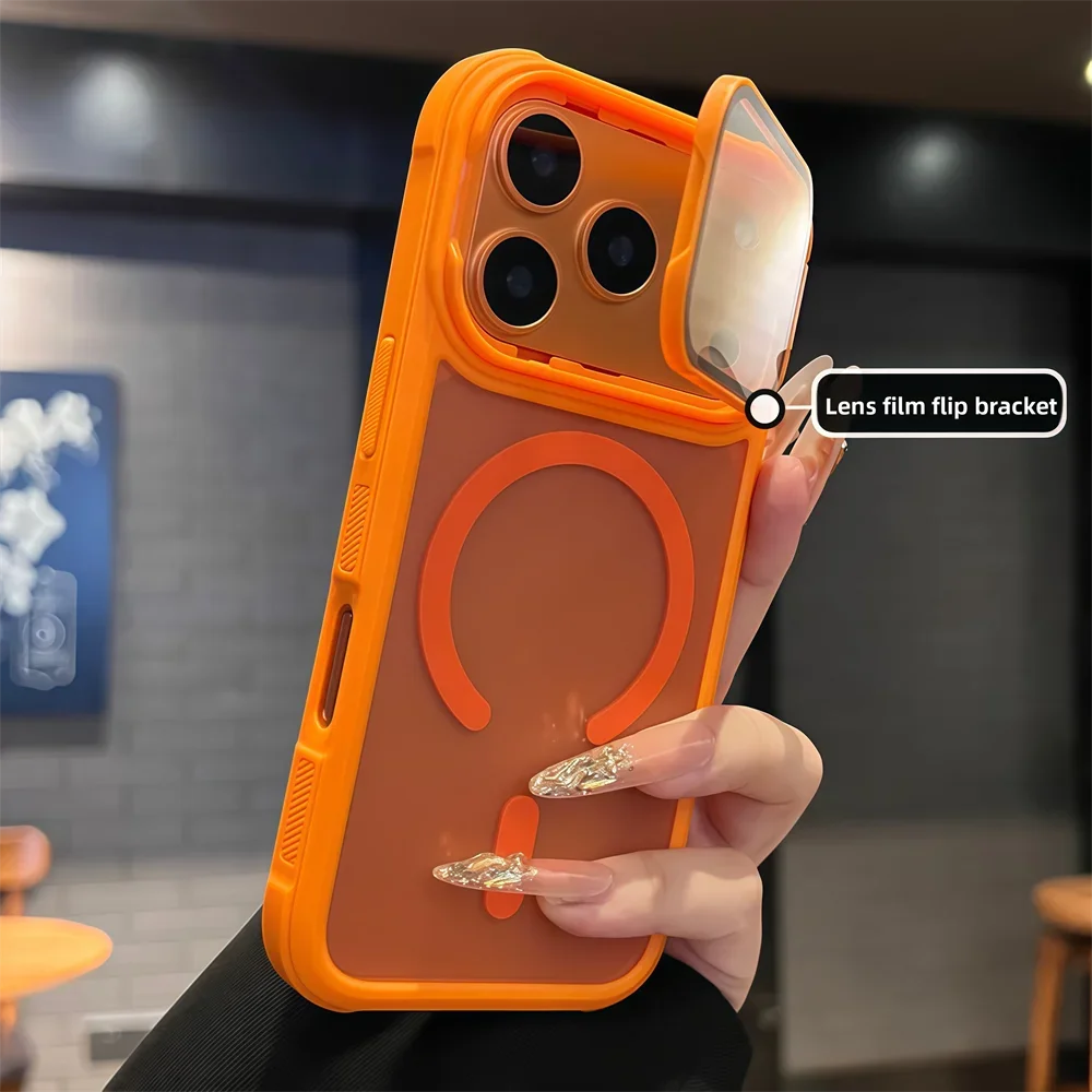 Magnetic Armor Flip Stand Phone Case with Full Lens Protection - Matte Finish and Air Design