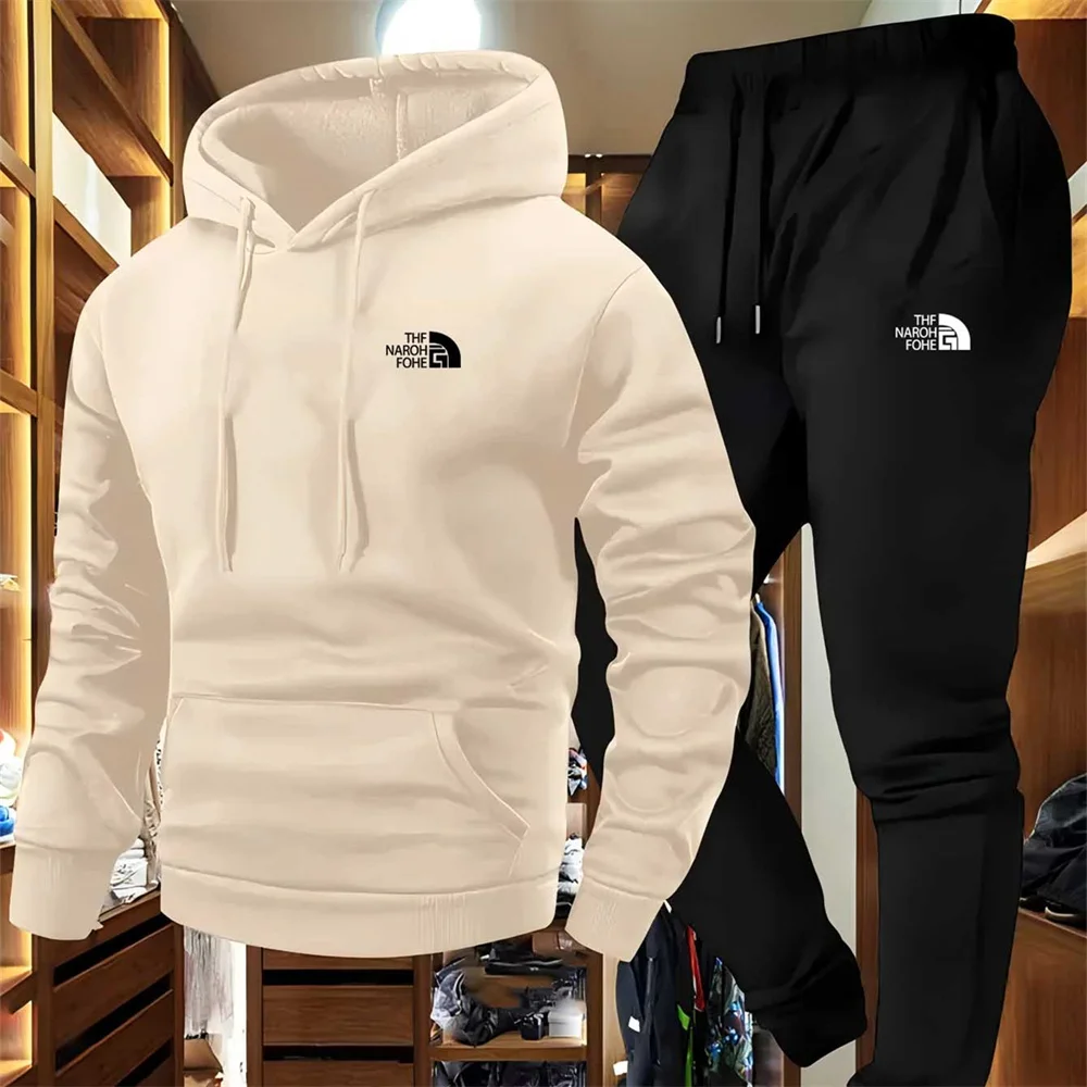 men's autumn and winter pattern casual two piece set hooded sweatshirt and pants with pockets regular fit outdoor sport suit Men's Autumn and Winter Pattern Casual Two-Piece Set Hooded Sweatshirt and Pants with Pockets Regular Fit Outdoor Sport Suit 4
