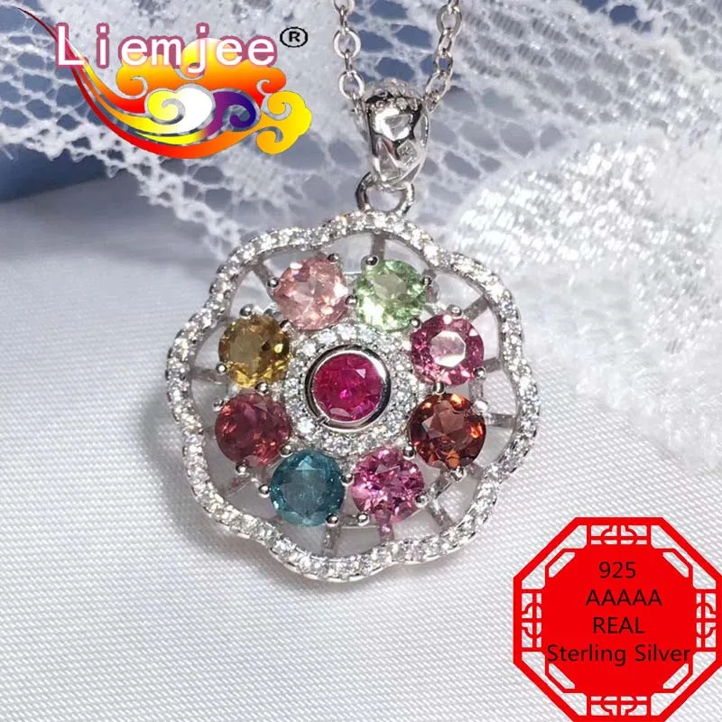 

Liemjee Personality Party Wedding Jewelry Tourmaline Rotate Real 925 Sterling Silver Necklace For Women Feature Charm Girl Gift