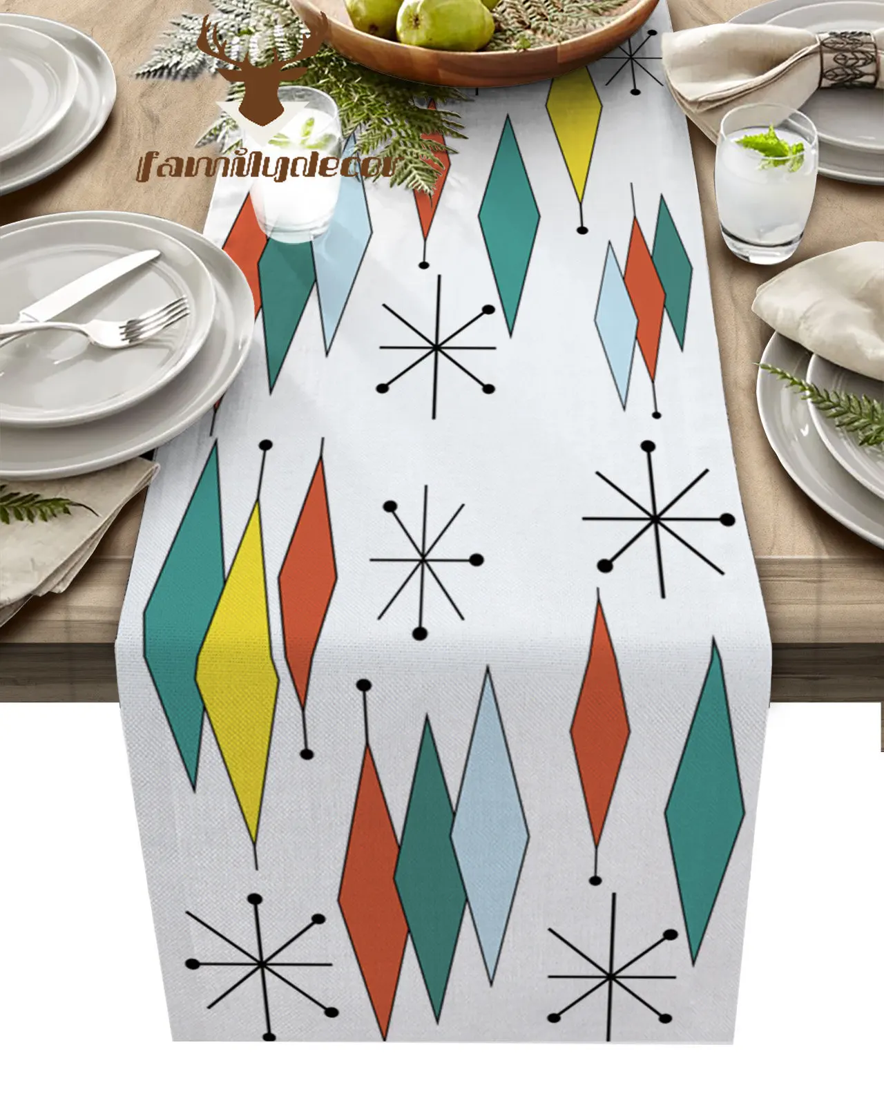 

Retro Geometric European Medieval Rhombus Table Runner Home Wedding Table Mat Centerpieces Decoration Dining Long Tablecloth