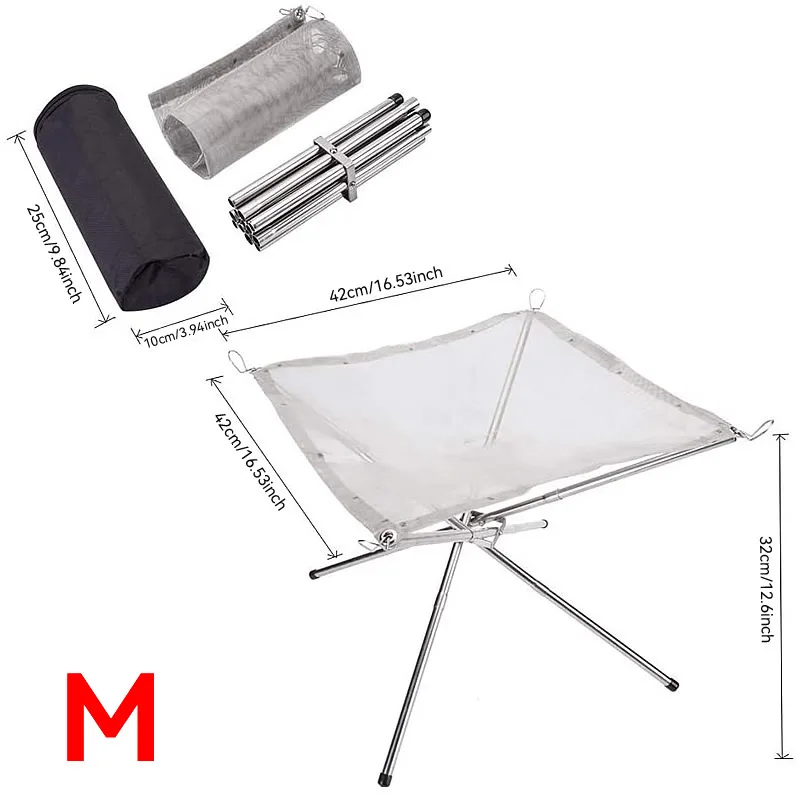 Stainless Steel Outdoor Camping Campfire Fire Rack Foldable Mesh Fire Pit Wood Stove Frame Rack Garden Backyard BBQ Bonfire camping fire pit