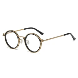 Luxury Round Frame Anti Blue Light Metal Reading Glasses with Clear Lenses - +100 (Gold)