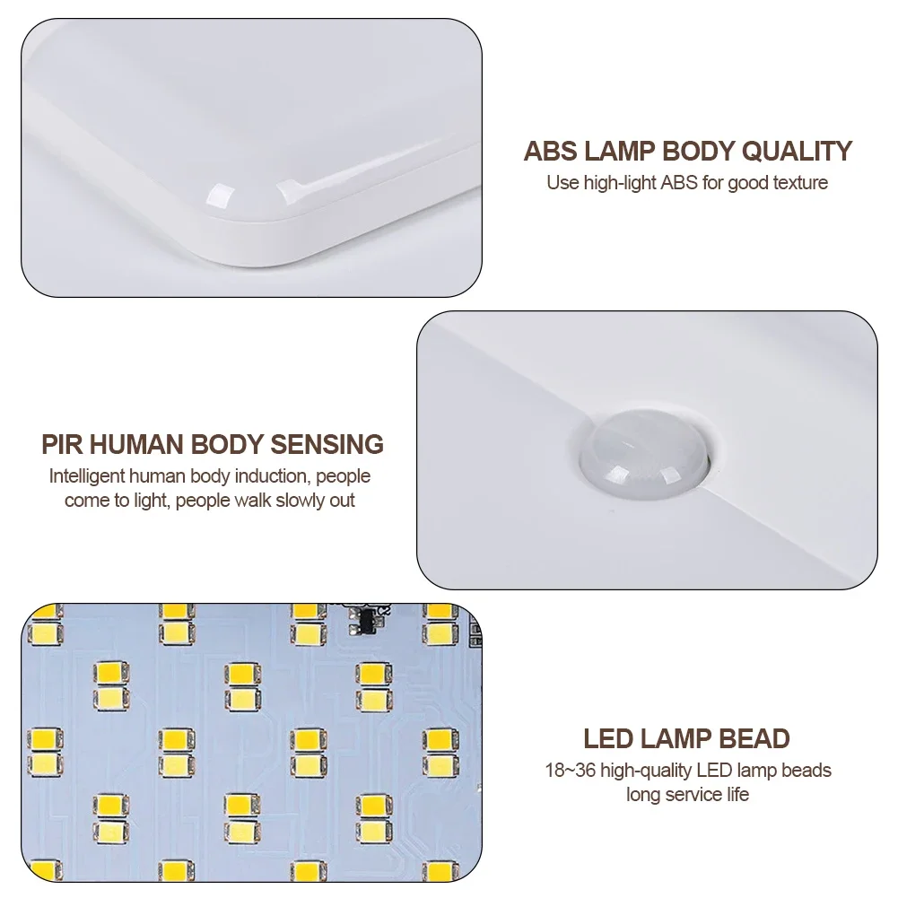 모션 센서 LED 라이트, USB 충전식 사각형 야간 램프, 침실 주방 계단 복도 옷장 찬장 조명