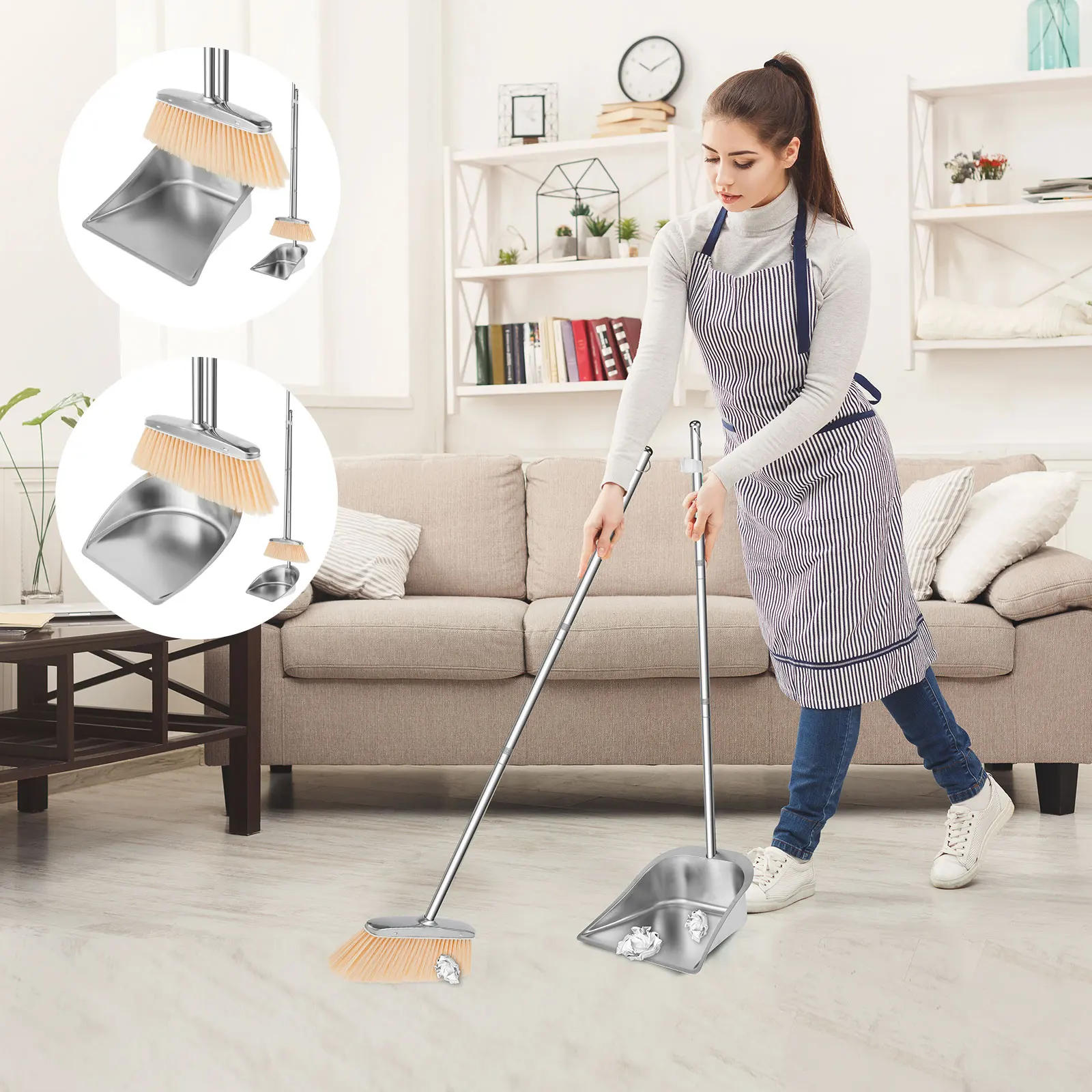 Broom and Dustpan Set, Sweep Set, Upright Broom and Dust pan Combo