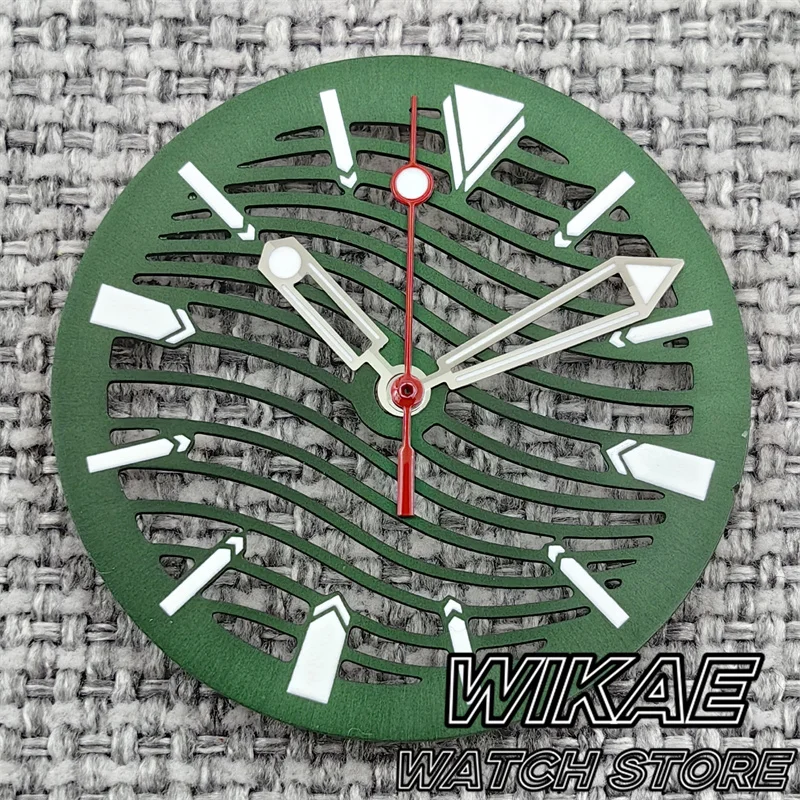 Elegant Multicolor 29mm Skeleton Watch Dial with Silver Hands and Green Luminous Accents
