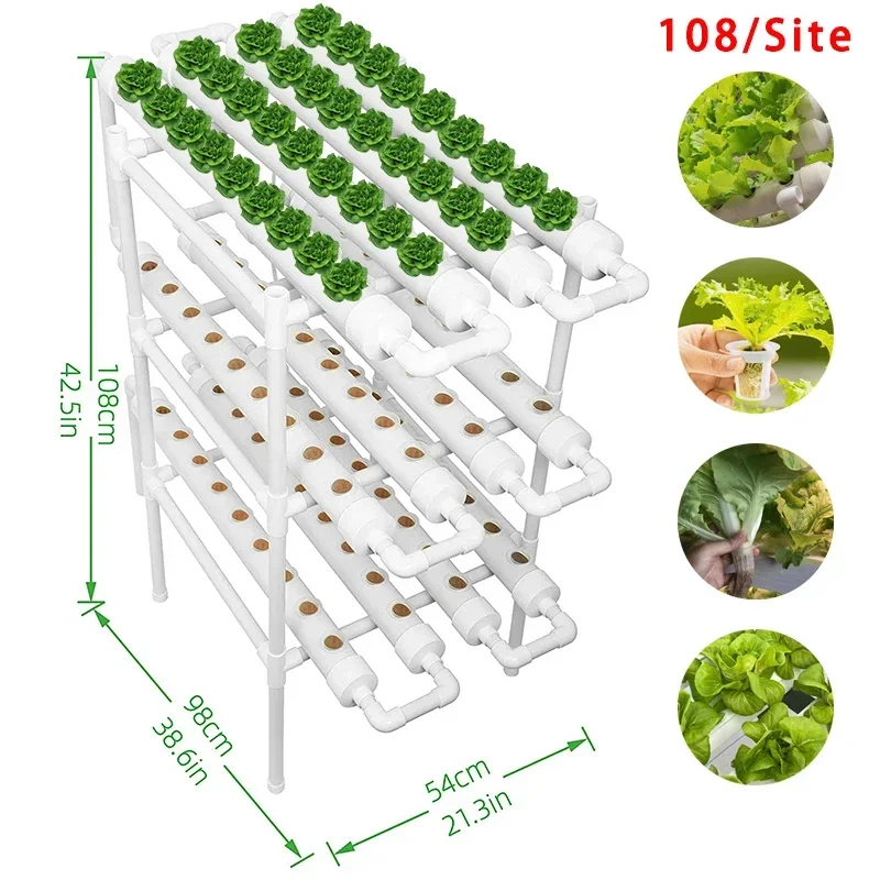 Hydroponic Gardening Kit 3-Layer 108 Sites Hydroponics System PVC Pipe Garden Vegetable Herbs Planting Tools