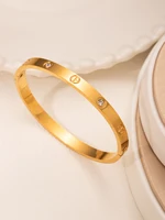 Premium Stainless Steel Water-Resistant Women's Bangle 18K Gold-Plated with Hypoallergenic Crystal-Studded Screw Pattern 2