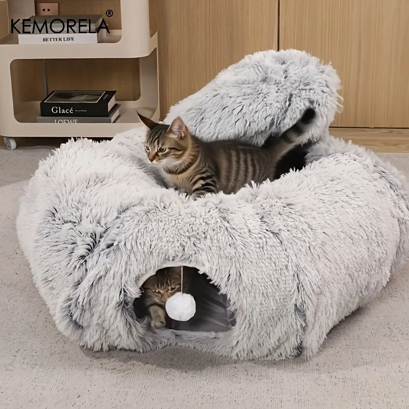 Comfortable And Soft Cat Tunnel Bed Warm Foldable And Detachable With A Cushion Multi Functional And Connectable Cat Passage_voghion.com