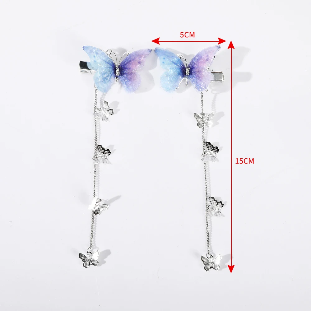 5cm Set/2/6PCS Silver Clip Hairpins Girls Sweet Butterfly Tassel Hair Clip Barrette Hairgrip For Women Fashion Cute Accessories