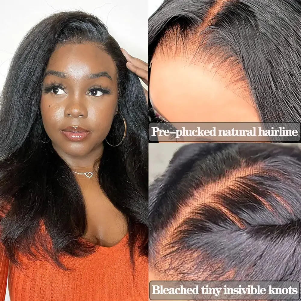 20 Inch Kinky Straight Wig Human Hair 13x4 HD Lace Front Wigs Human Hair for Women Pre Plucked Ready to Wear 200% Density