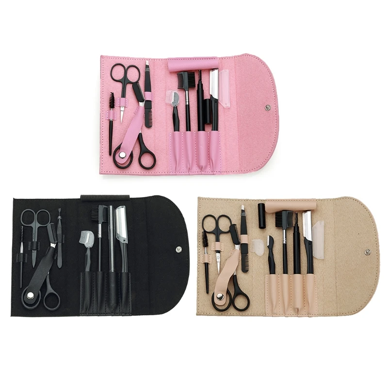 8Pcs Beauty Makeup Set Eyebrow Trimmer Shaver for Razor Brow Shaper Scissors Eyebrow Pen Brush Comb Face Tweezer for Mak