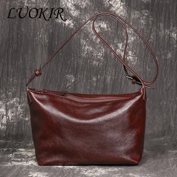 LUOKIR Borsa a tracolla in vera pelle da donna nuova Borsa HOBO retrò alla moda Borsa a tracolla in pelle di vacchetta primo strato Borsa sotto le ascelle 1