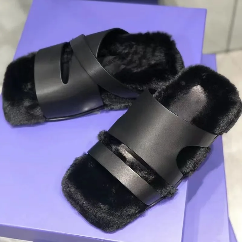 Open Toe Irregular Plush Slippers, Simple and Thick Sole, Versatile for External Wear, One Step Plush Shoes