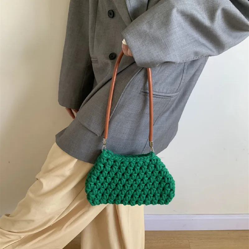 Solid Color Commuting Handbag Women's Versatile Shoulder Cotton Woven Bag New Small Fresh Square Underarm Bag Straw Bag