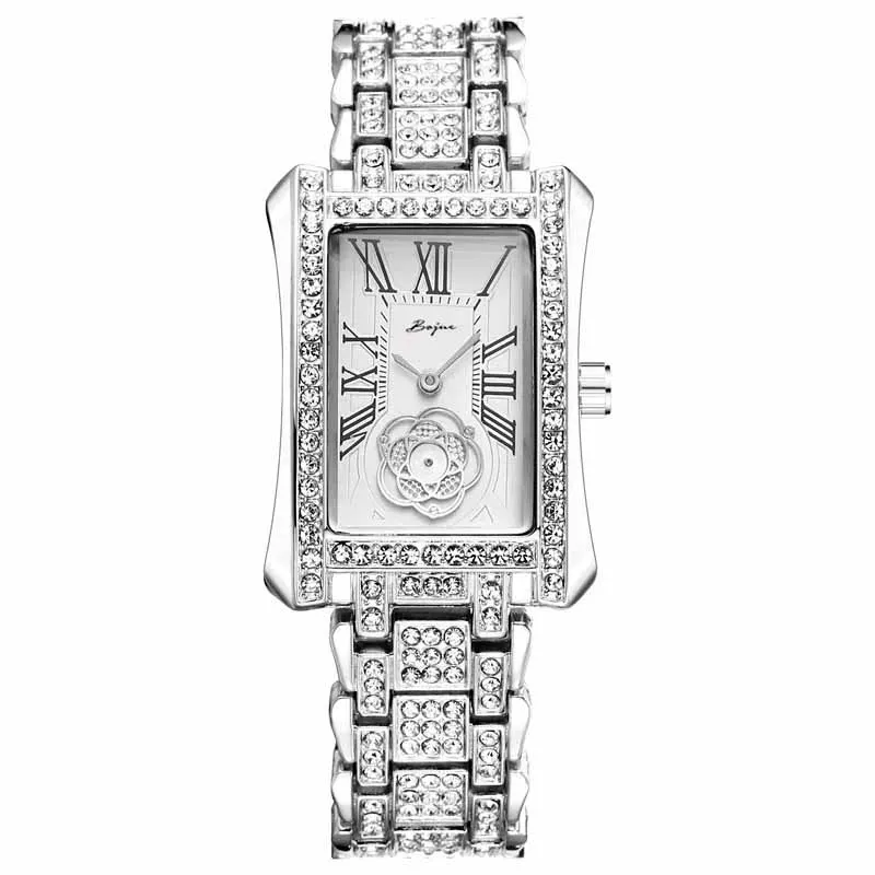 

Automatic Quartz Movement Watch steel strip Roman pattern Bling Diamond dial Ladies Wrist Watch for Women Waterproof Wristwatch