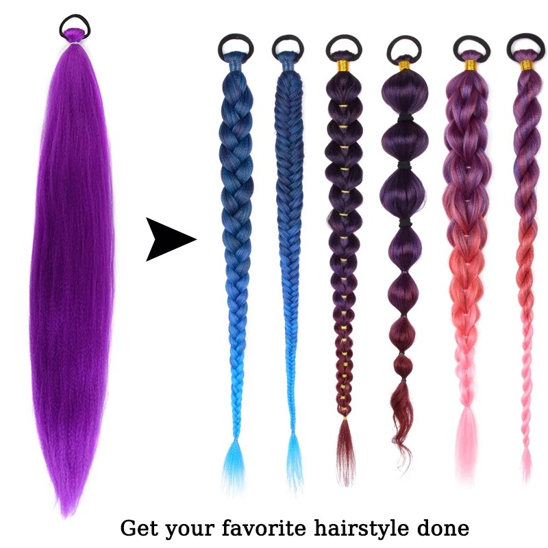 2 Pack Purple Ponytail Extensions with Elastic Hair Tie 26inch Straight Hair Ponytail for Braiding Women Hairpiece for Party Use