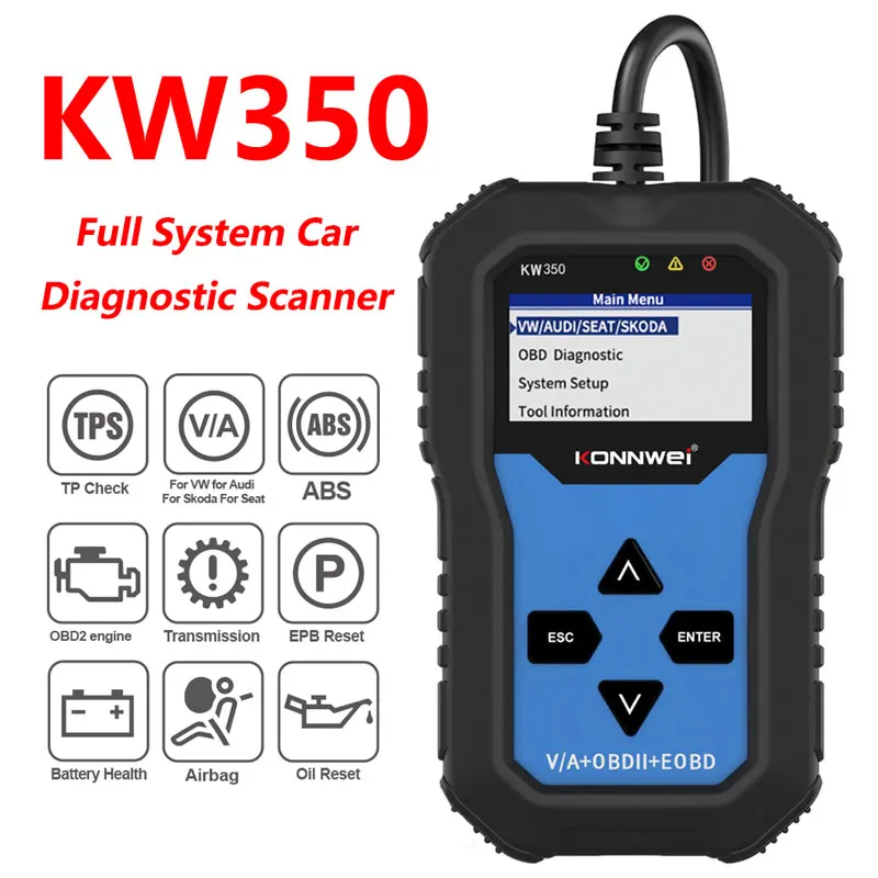 KONNWEI KW350 OBD2 Car Code Reader Scanner Auto Diagnostic Tools for VAG Full System ABS Airbag Oil Light Reset EPB