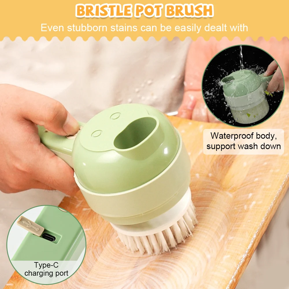 1pc 4 In 1 Vegetable Chopper Handheld Electric Vegetable Cutter Set  Portable Wireless Garlic Mud Masher Garlic Press And Slicer Set  Multifunctional El