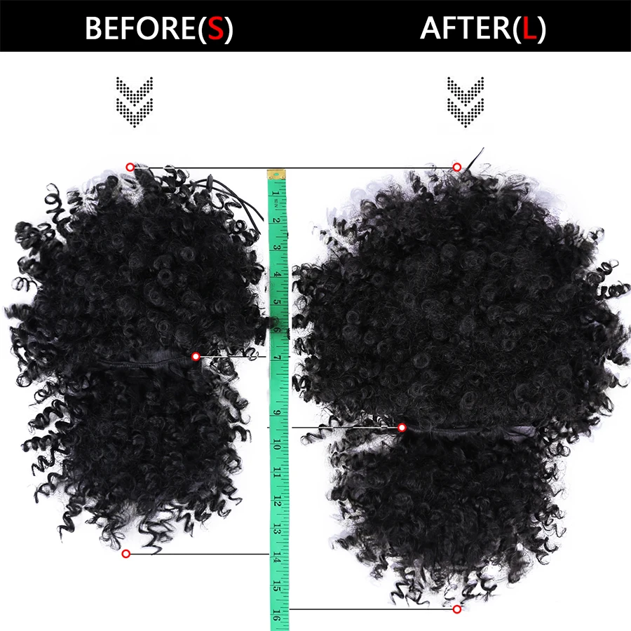 Leeons new synthetic afro kinky curly hair bangs puff hair bun drawstring ponytails clip on hair