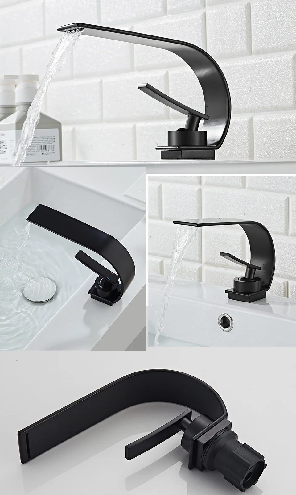BAKALA Curve Bathroom Faucet Single Handle Hot Cold Water Waterfall Sink Mixer Tap 304 Stainless Steel