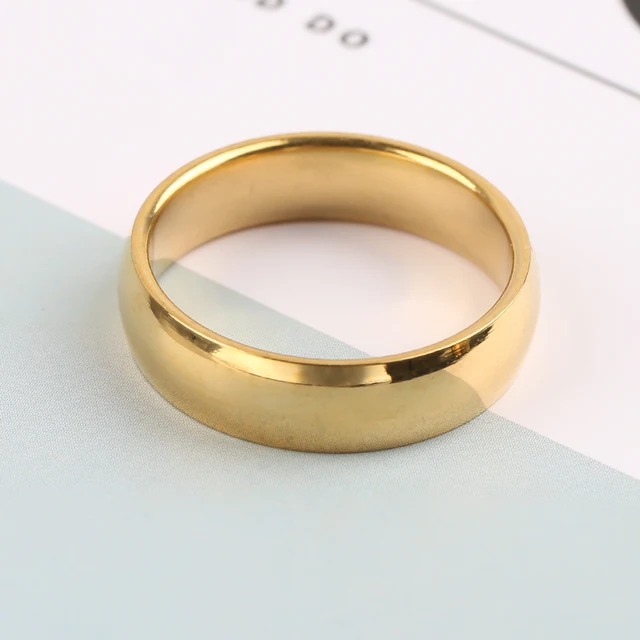 Simple Fashion Style Smooth Stainless Steel Rings Classic Gold Color Couple  For Women And Men Wedding Engagement Jewelry 6mm