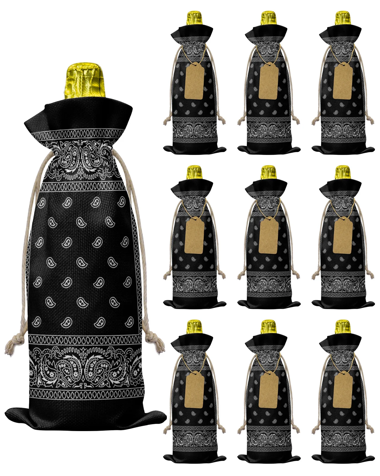 

10 шт. бандана Пейсли, черные и белые крышки для винных бутылок, многоразовые Женские Подарочные обертка для бутылки посылка Декоративные Винные сумки