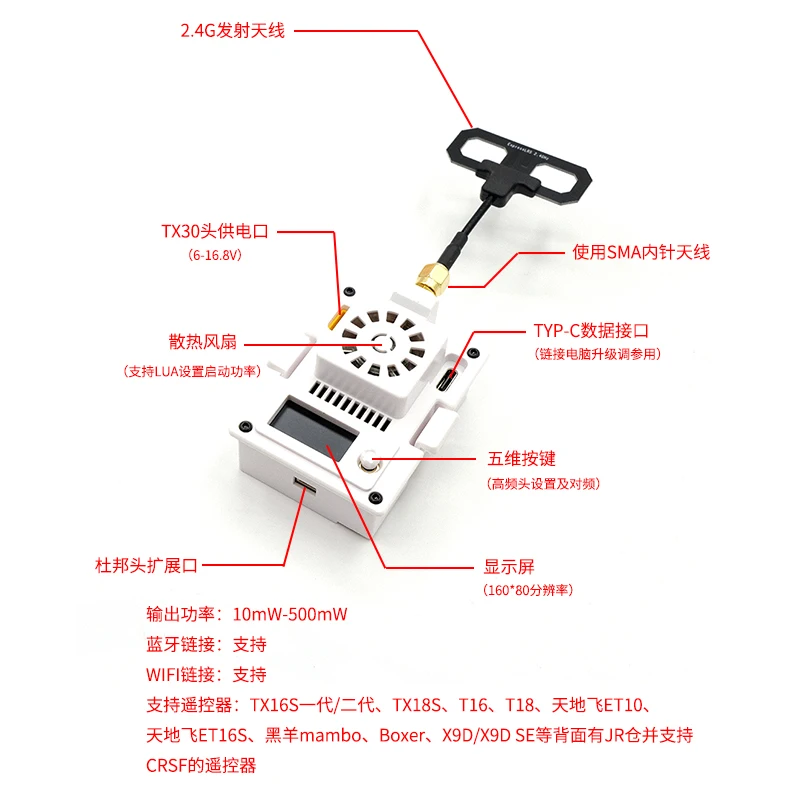 Module ELRS Micro TX 2.4G/915MHz 500mW pour Drone FPV