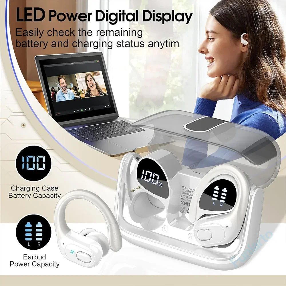 Sports Bluetooth Waterproof Noise Cancelling Wireless Earbuds with Deep Bass Sound