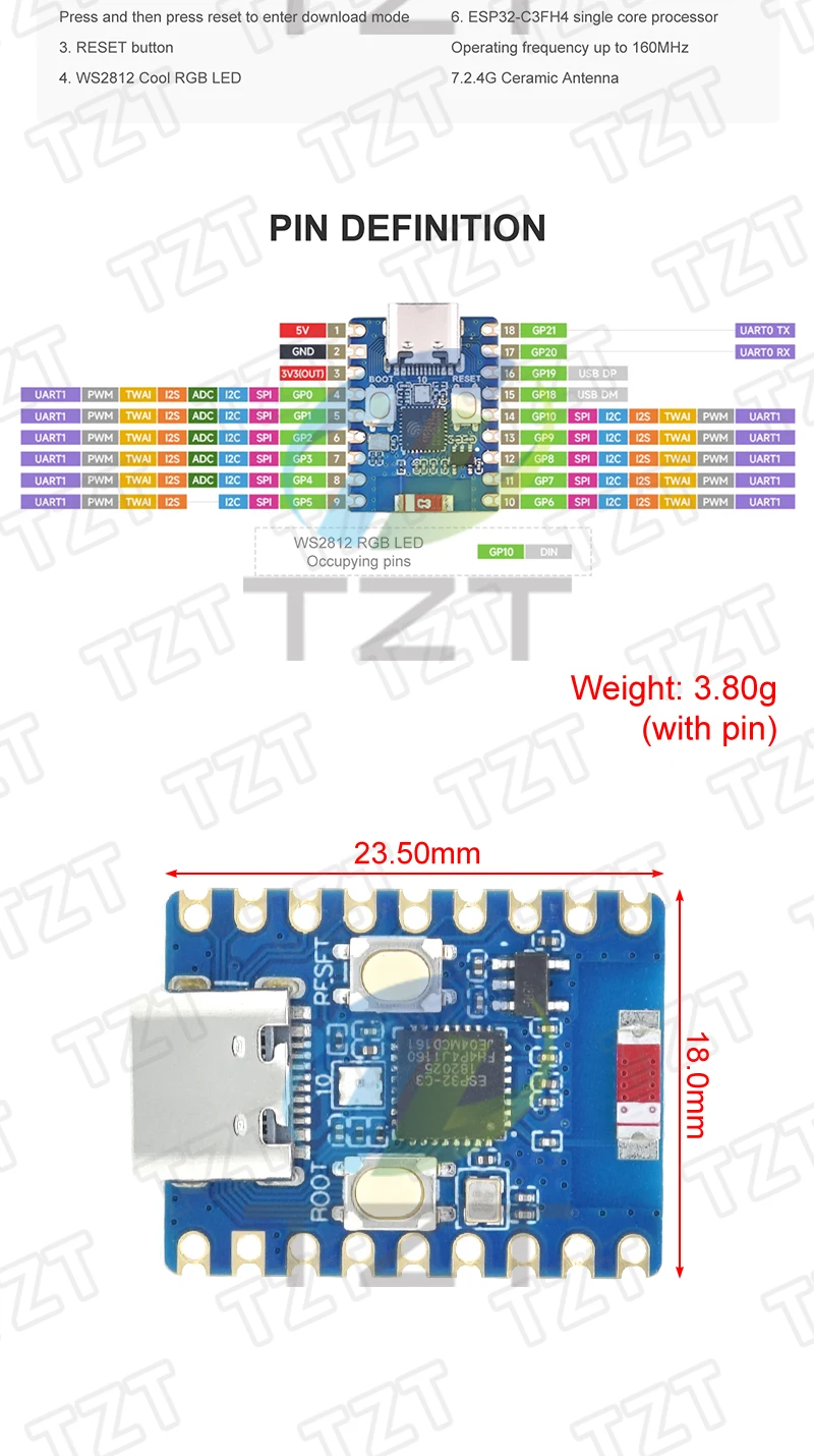 ESP32-C3-Zero ESP32-S3-Zero Mini-Entwicklungsboard WLAN+Bluetooth Ultrakompakte Größe ESP32 C3 S3 ESP 32 – Detail 3