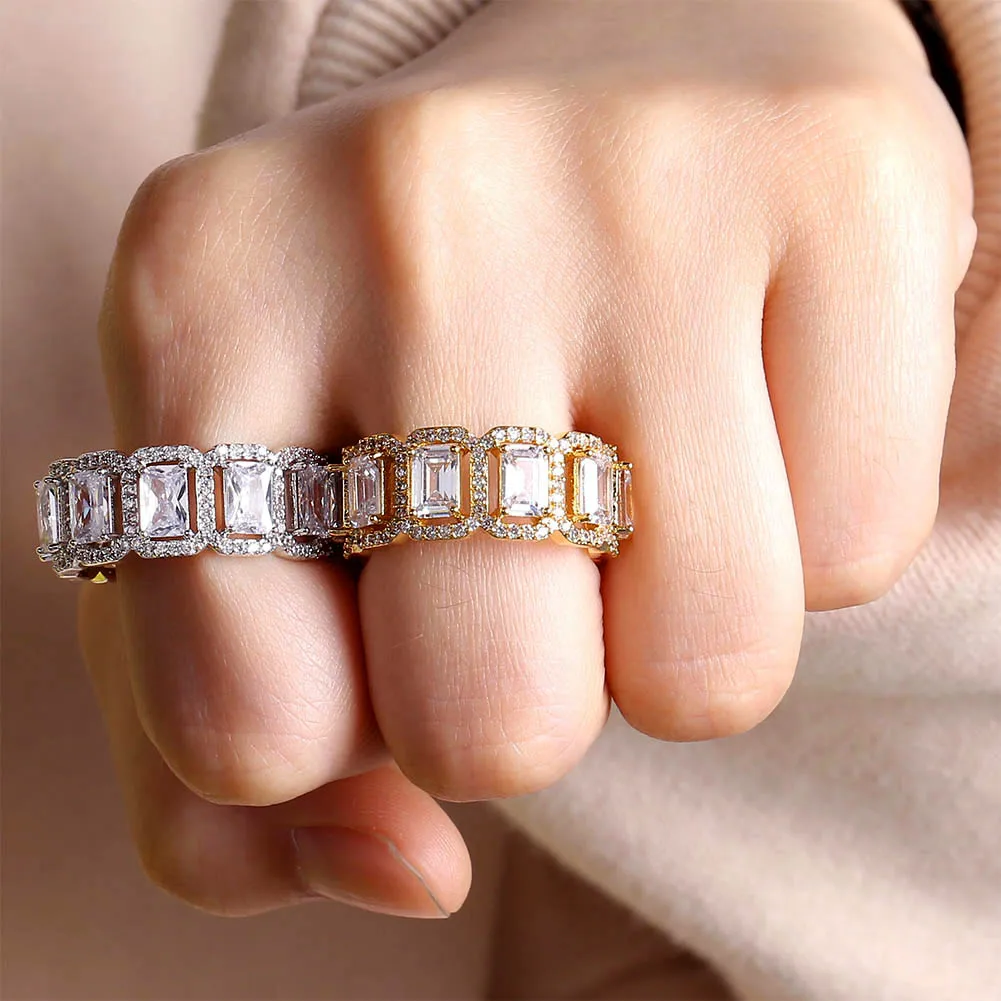 

10mm Square Diamond Rings Iced Out Cubic Zirconia Micro Pave Hip Hop Fashion Engagement Wedding Eternity Band Ring for Men Women