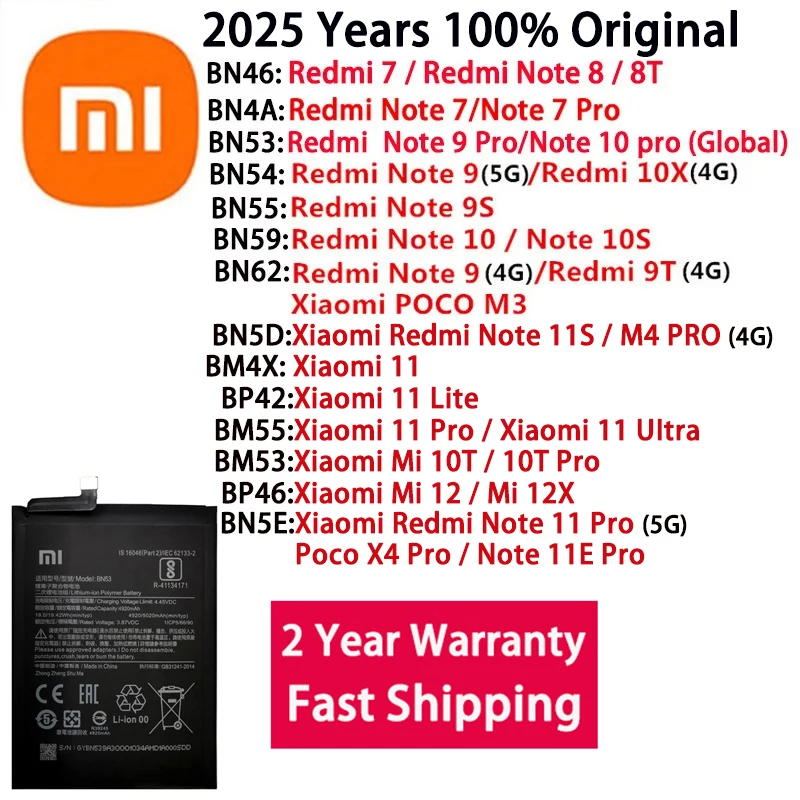 Original Bateria for Xiaomi Redmi Note 8T 9T 9S 10 10S 10X