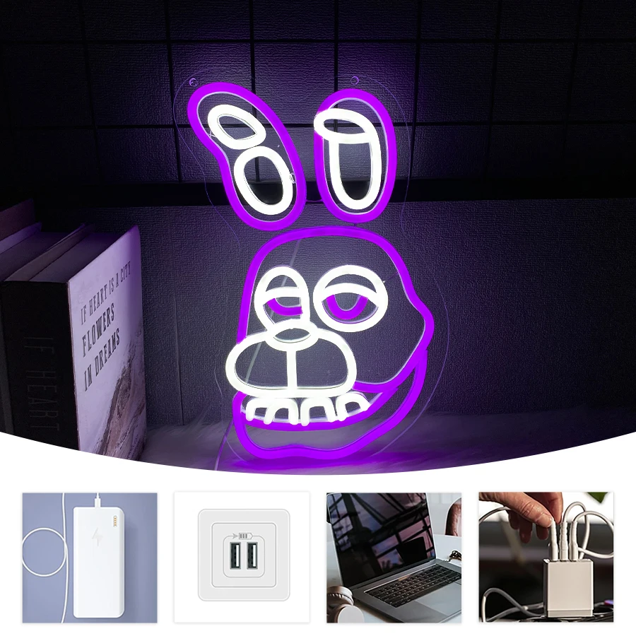 Insegna Led Neon A Forma Di Coniglietto Bonnie (25x41 Cm): Luce Decorativa Flicker-Free Per Gamers