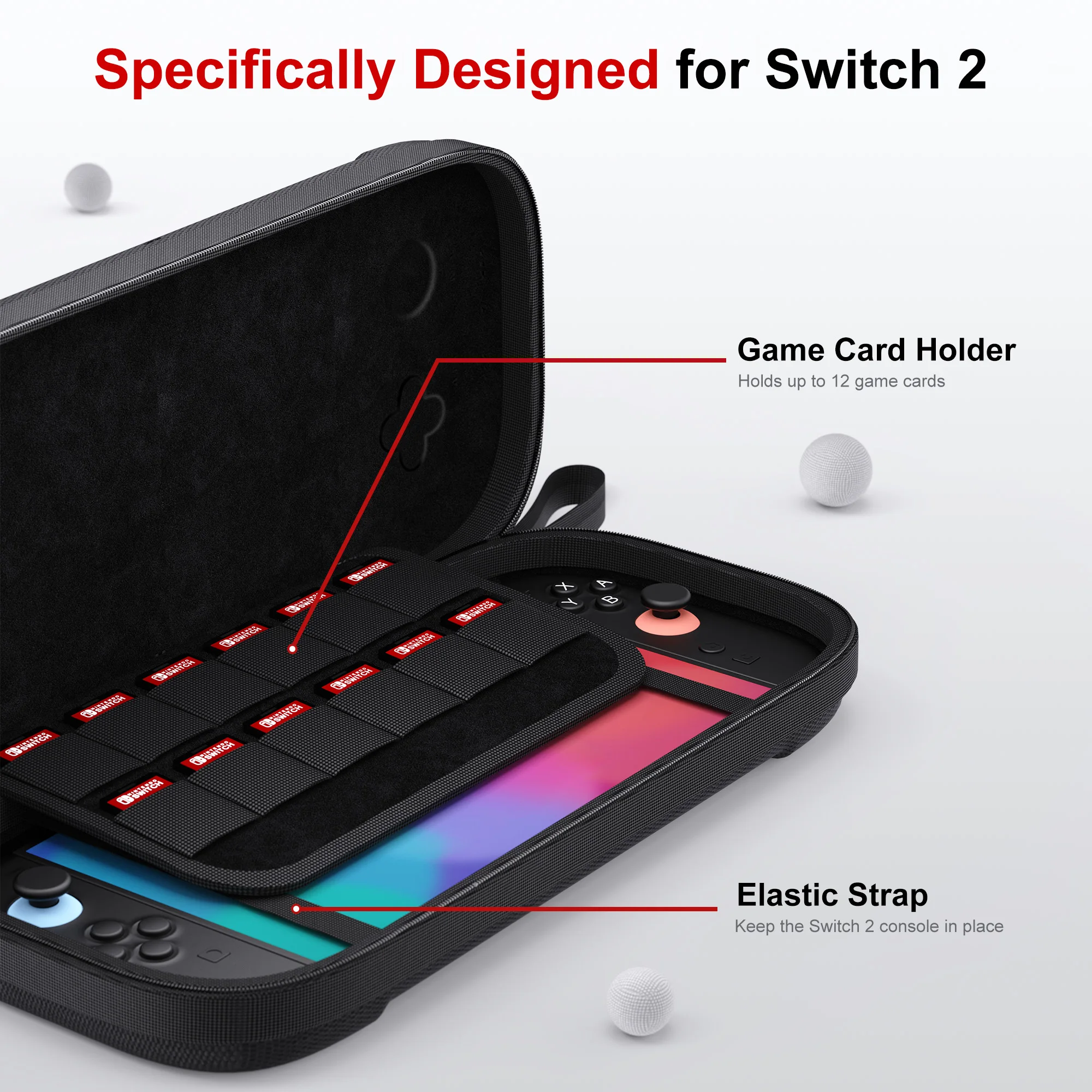 스위치 2 [7.9인치] 2025용 휴대용 케이스 - 보호용 하드 쉘 휴대용 여행용 케이스 파우치