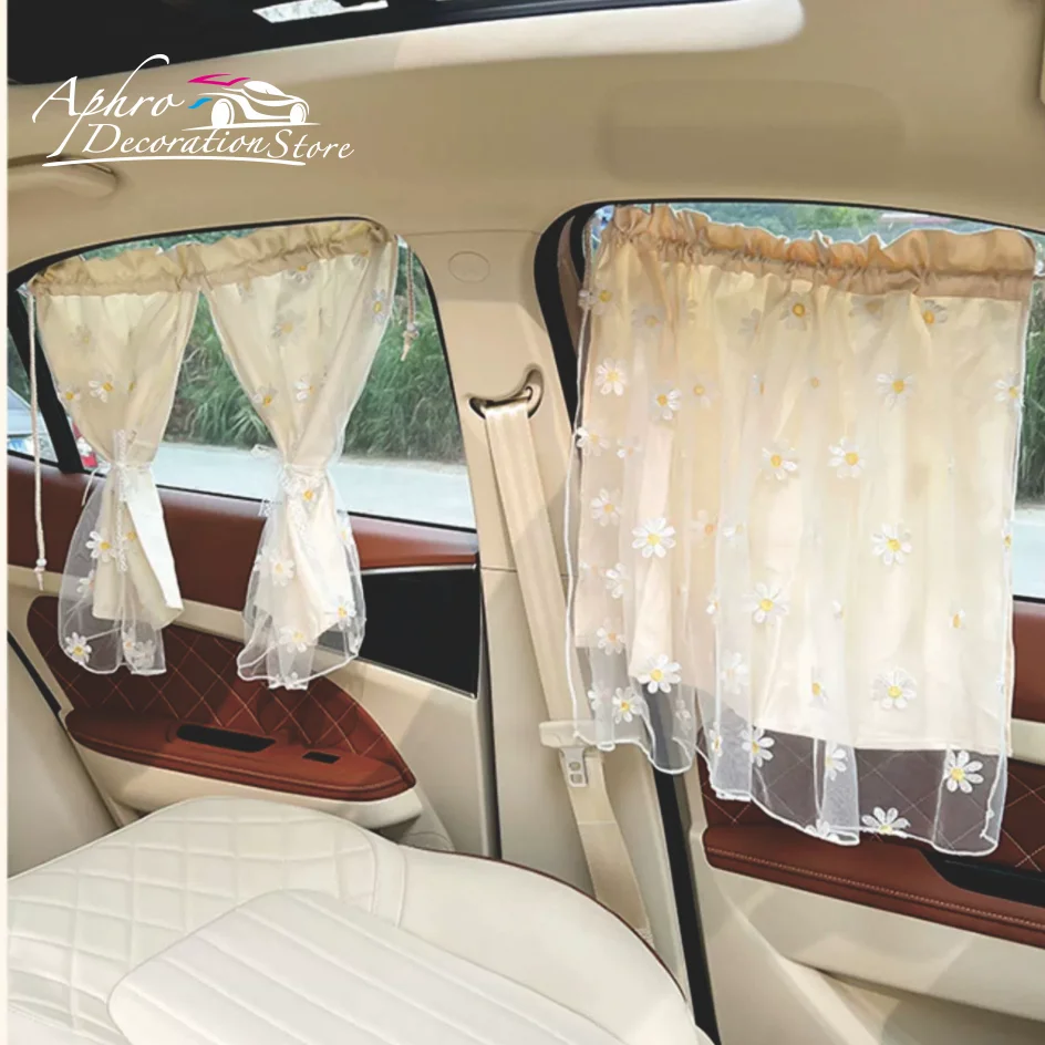 

Suction cup Cute Curtain Car Shade Double Curtain Baby Heat Insulation Female Privacy UV Protection Elegant Lace Pattern