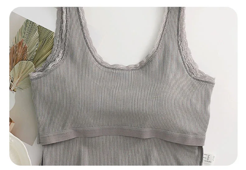 Sommer Brust Pad Spitze Leibchen Kurze Hosenträger Yoga Basis Shirt Inneren Tragen Modale Baumwolle Ein Stück Pyjamas Frauen Nachtwäsche Weste – Detail 7