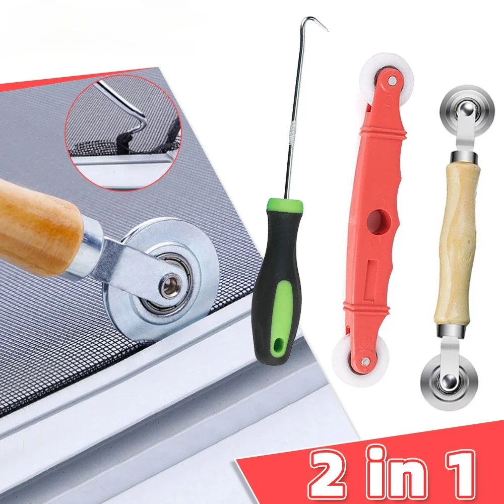 

2IN1 Rubber Rolling Wheel Tools Wooden Handle Spline Roller For Renovator Window Installation Screen Door Household Hand Tool