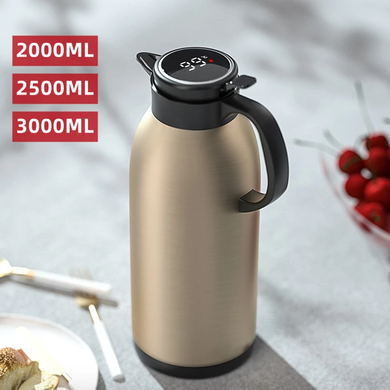 

2L/3L Large Capacity Thermal Insulation Pot Portable Heat Kettle Coffee Tea Vacuum Flasks 18/8 Stainless Steel Smart Thermos Bot