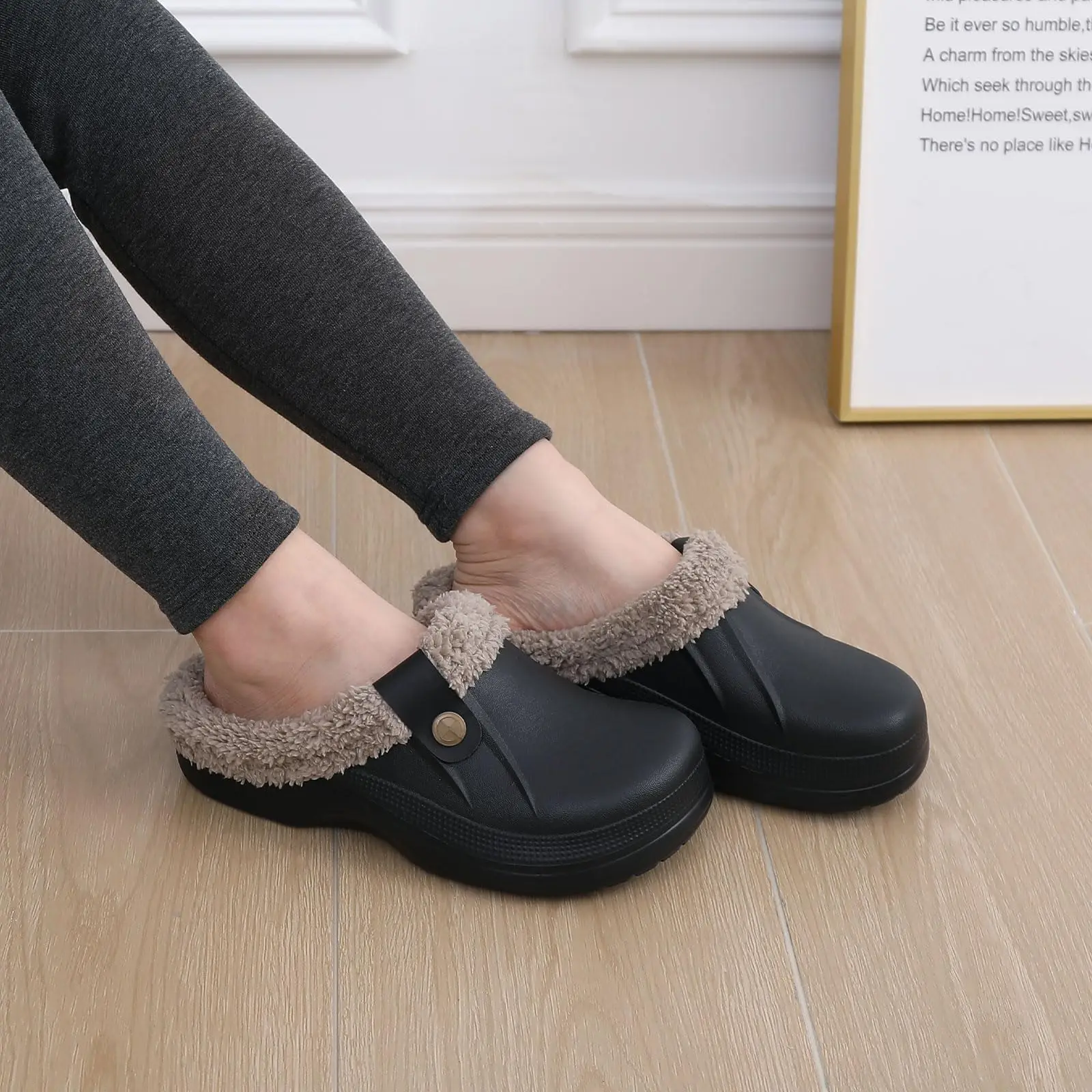 Crestar Women and Men Fur Lined Clogs Memory Foam Warm Fuzzy Slippers New Winter Waterproof Indoor Outdoor Comfortable Slippers 5