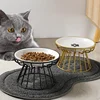 Ceramic Bowl with Metal Stand for Cat, Pet Food, Snack Bowl, Feeding Drinking Elevated Feeder, Kitten and Puppy Dish, Pet Supply 2