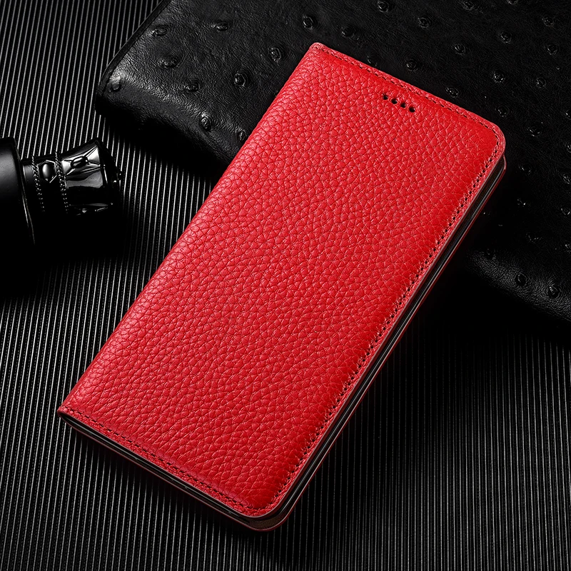 Luxurious Genuine Leather Lychee Pattern Wallet Flip Phone Case - Cowhide Scratch-Proof Design