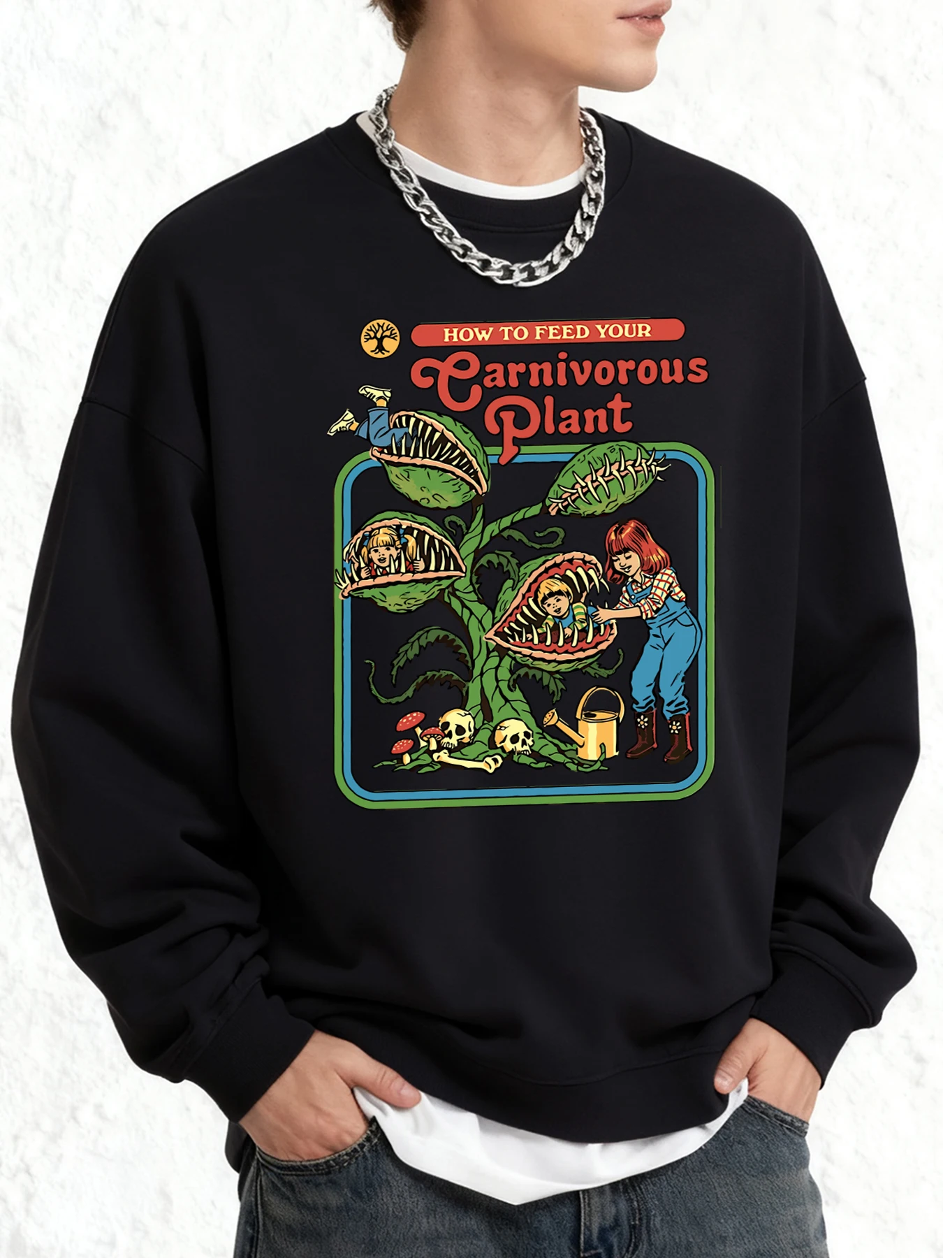Earnivorous Plant Pattern Neues Sweatshirt für Herren, Rundhalsausschnitt, All-Match-Kleidung, Übergröße, Winterpullover, Unisex, weich, langärmelig – Detail 10