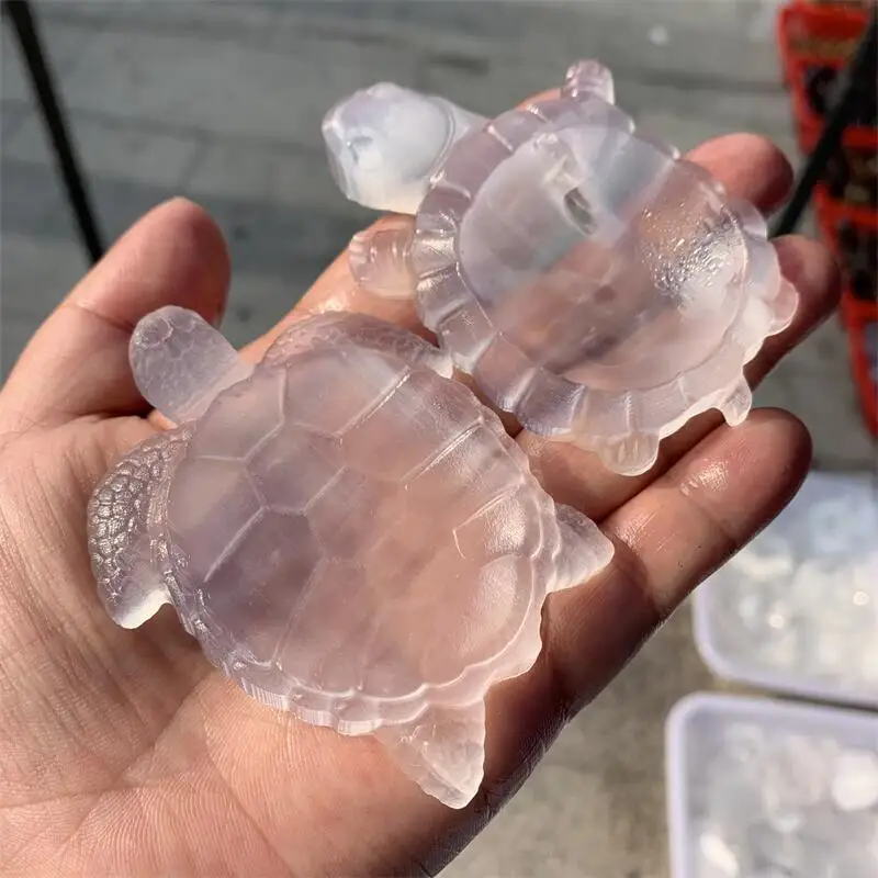 Natural Selenite Tortoise Statue Healing Crystal Quartz Hand Carved Figurine Reiki Gem Fengshui Home Decoration 1pcs 2